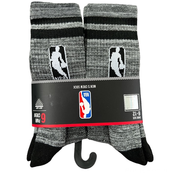 NBA Logoman Men’s 6-12 Gray Black White Crew Socks - Picture 1 of 7